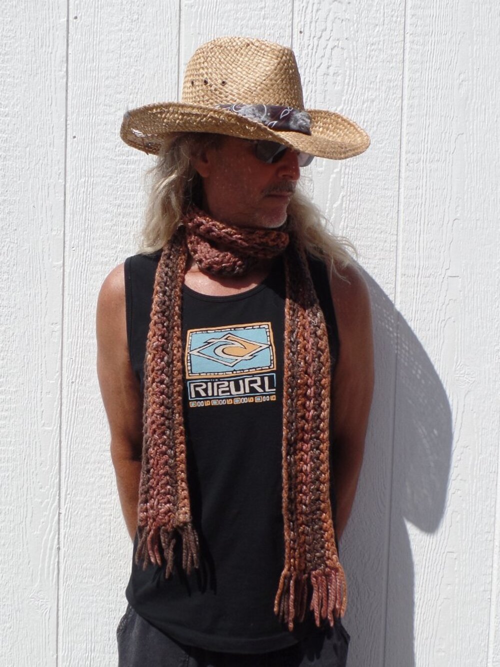 Knit Skinny Scarf with Fringe EUC